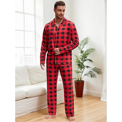 Men's Sleepwear Long Sleeve Button Down Plaid Family Pajamas Set