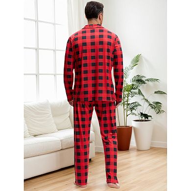 Men's Sleepwear Long Sleeve Button Down Plaid Family Pajamas Set