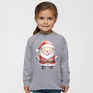 Watercolor Santa Bubblegum - Toddler Long Sleeve Graphic Tee