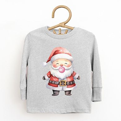 Watercolor Santa Bubblegum - Toddler Long Sleeve Graphic Tee