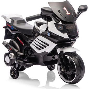 6V Toddler Ride-On Motorcycle with Training Wheels, Stable Electric Bike w/ Headlight, Horn & Music