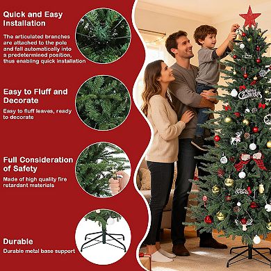Artificial Christmas Tree,Premium Hinged Design w/Warm White and Colorful Lights,8 Adjustable Modes