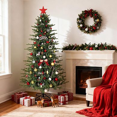 Artificial Christmas Tree,Premium Hinged Design w/Warm White and Colorful Lights,8 Adjustable Modes