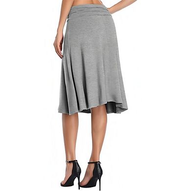 Women's Ruched High Waist Knee Length Jersey A-Line Stretchy Flared Casual Skirt