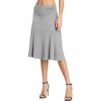 Women's Ruched High Waist Knee Length Jersey A-Line Stretchy Flared Casual Skirt