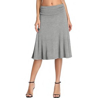 Women's Ruched High Waist Knee Length Jersey A-Line Stretchy Flared Casual Skirt