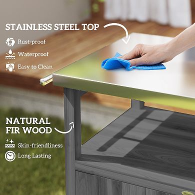 Outsunny Grill Cart, Kitchen Island with Stainless Steel Top