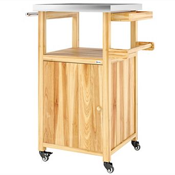 Outsunny Grill Cart, Kitchen Island with Stainless Steel Top