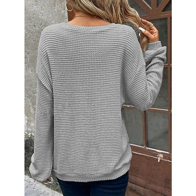 Women's Causal Fall Knit Sweater Top Long Sleeve Pullover Casual Crewneck Waffle Clothes for Office