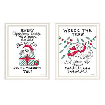 LOVMOR Decor 4U 2 pc Cat  Dog Christmas Enjoyment White Framed Wall Art Deb Strain