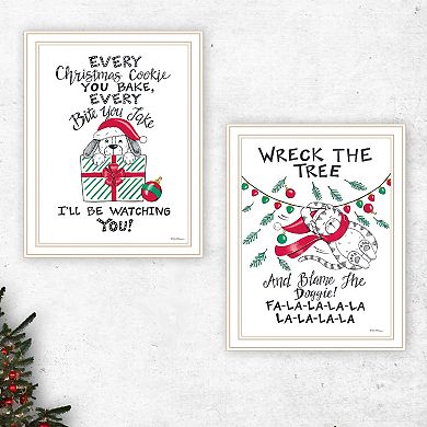 LOVMOR Decor 4U 2 Piece Cat Dog Christmas Enjoyment White Framed Wall Art Deb Strain