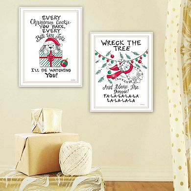 LOVMOR Decor 4U 2 Piece Cat Dog Christmas Enjoyment White Framed Wall Art Deb Strain