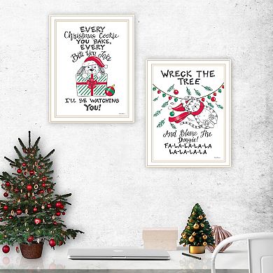 LOVMOR Decor 4U 2 Piece Cat Dog Christmas Enjoyment White Framed Wall Art Deb Strain