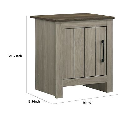 Nena End Table with Cabinet Door, Brown Wood Top, Oak Gray 22 Inch
