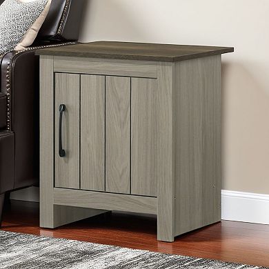 Nena End Table with Cabinet Door, Brown Wood Top, Oak Gray 22 Inch