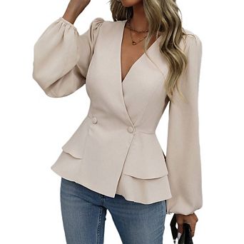 Women Work Dressy Peplum Tops Long Sleeve V Neck Business Shirt Fall Office Outfits