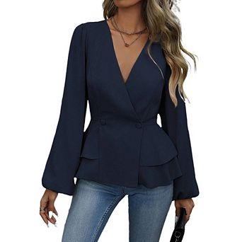 Women Work Dressy Peplum Tops Long Sleeve V Neck Business Shirt Fall Office Outfits