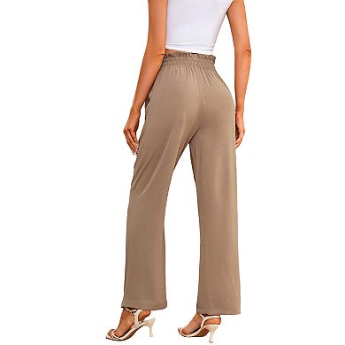 Women's High-Waisted Wide Leg Pants Casual Belted Trousers with Pockets