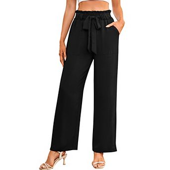 Women's High-Waisted Wide Leg Pants Casual Belted Trousers with Pockets