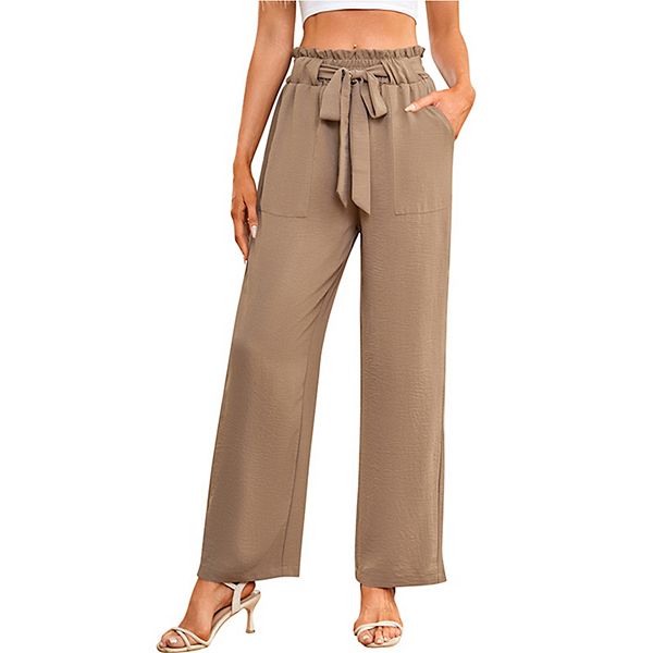 Women's High-Waisted Wide Leg Pants Casual Belted Trousers with