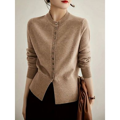 Women Crewneck Cardigan Sweaters Long Sleeve Single Breasted Causal Tunic Knit Top Work Office Tops