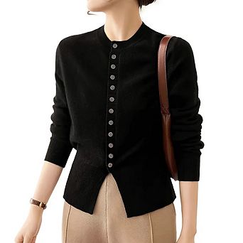Women Crewneck Cardigan Sweaters Long Sleeve Single Breasted Causal Tunic Knit Top Work Office Tops