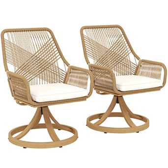 Outsunny Patio Swivel Chairs Set of 2, Rattan Dining Chairs with Cushions