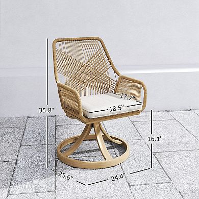 Outsunny Patio Swivel Chairs Set of 2, Rattan Dining Chairs with Cushions
