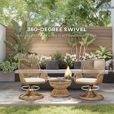 Outsunny Patio Swivel Chairs Set of 2, Rattan Dining Chairs with Cushions