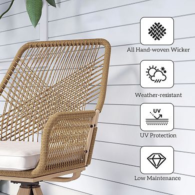 Outsunny Patio Swivel Chairs Set of 2, Rattan Dining Chairs with Cushions