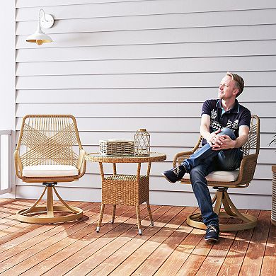 Outsunny Patio Swivel Chairs Set of 2, Rattan Dining Chairs with Cushions