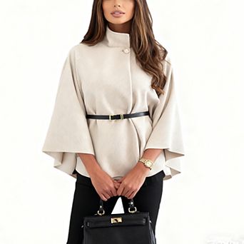 Women's Cape Coat High Neck Bell Sleeve Elegant Casual Outerwear