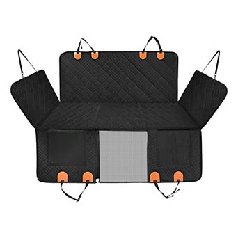 Waterproof Dog Car Seat Cover for Back Seat, Non-Slip Hammock with Mesh Window, Side Flaps & Storage
