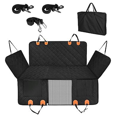 Waterproof Dog Car Seat Cover for Back Seat, Non-Slip Hammock with Mesh Window, Side Flaps & Storage