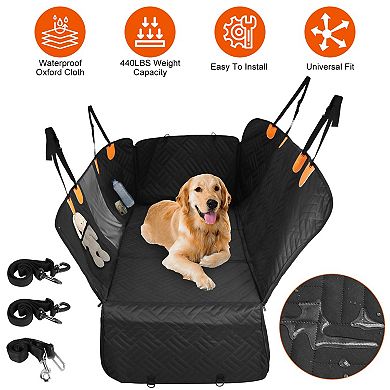 Waterproof Dog Car Seat Cover for Back Seat, Non-Slip Hammock with Mesh Window, Side Flaps & Storage