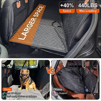 Waterproof Dog Car Seat Cover for Back Seat, Non-Slip Hammock with Mesh Window, Side Flaps & Storage