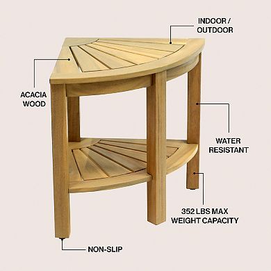 Maris 18" Classic Coastal Solid Acacia Wood Indoor/Outdoor Corner Shower Bench with Shelf