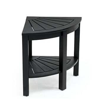 Maris 18" Classic Coastal Solid Acacia Wood Indoor/Outdoor Corner Shower Bench with Shelf