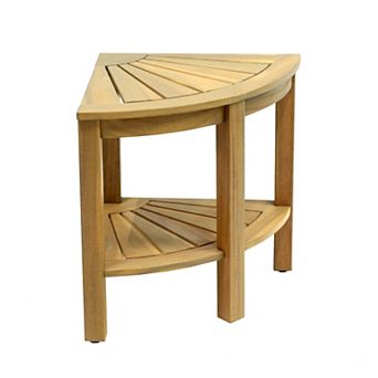 Maris 18" Classic Coastal Solid Acacia Wood Indoor/Outdoor Corner Shower Bench with Shelf