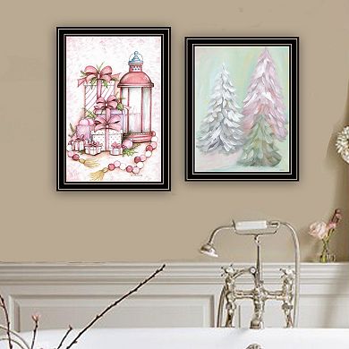 LOVMOR Decor 4U 2 Piece Pink Candy Land Christmas Trees Black Framed Wall Art Mary June