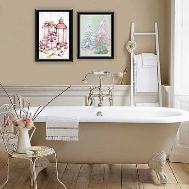 LOVMOR Decor 4U 2 Piece Pink Candy Land Christmas Trees Black Framed Wall Art Mary June