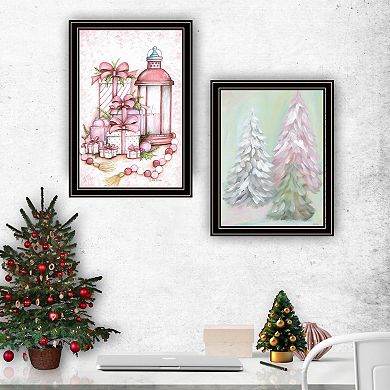 LOVMOR Decor 4U 2 Piece Pink Candy Land Christmas Trees Black Framed Wall Art Mary June