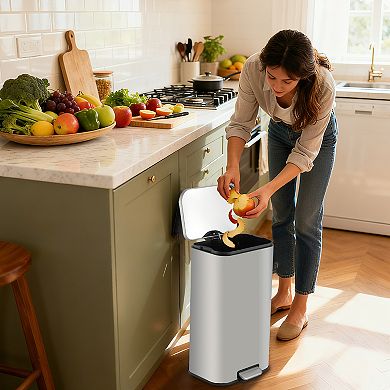 Fancihabor 8 Gallon stainless steel step-on trash can, soft-close lid & removable bucket, silver
