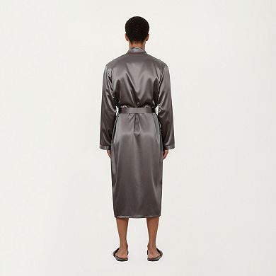 Men's Satin Robe with Waist Tie Belt and Front Pockets