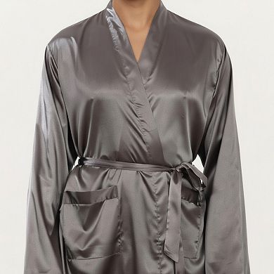 Men's Satin Robe with Waist Tie Belt and Front Pockets