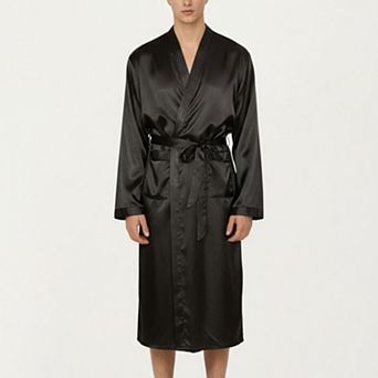 Men's Satin Robe with Waist Tie Belt and Front Pockets