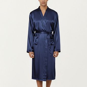 Men's Satin Robe with Waist Tie Belt and Front Pockets