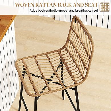 HOMCOM Rattan Counter Height Bar Stools Set of 2 Barstools with Back