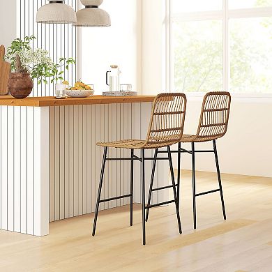 HOMCOM Rattan Counter Height Bar Stools Set of 2 Barstools with Back