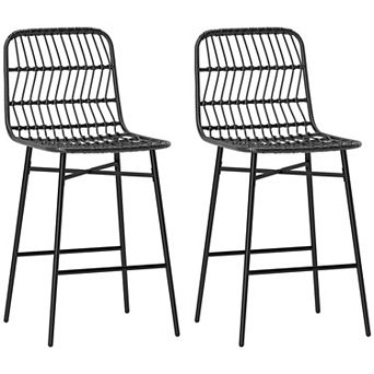 HOMCOM Rattan Counter Height Bar Stools Set of 2 Barstools with Back